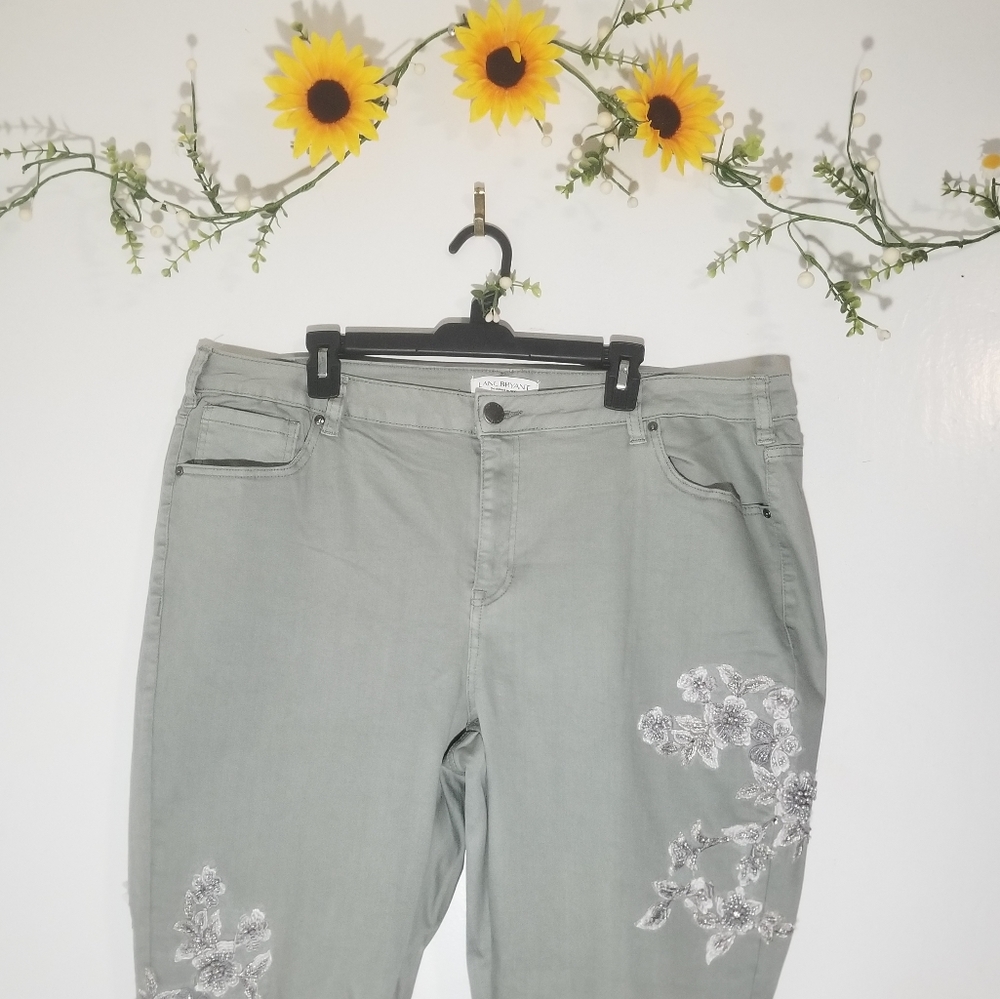 Lane Bryant embroidered & beaded gray skinny jeans